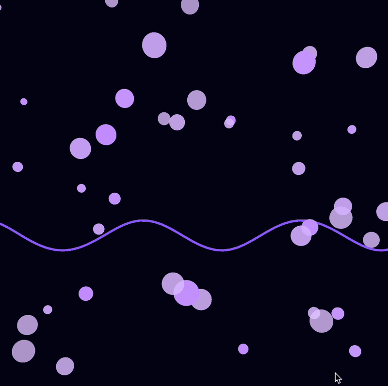 I combined floating bubbles with a smooth, flowing wave to create a dreamlike effect. The interaction between the two elements makes it feel like sound waves or water ripples.